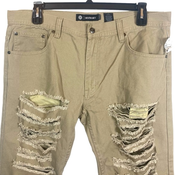 Akademiks Rip Twill Jeans Mens 38x30 Camel AKA36JN37 Punk Ript‎ Jeenz Distressed - Picture 2 of 15
